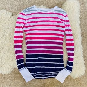 Striped pink purple white long sleeve waffle shirt